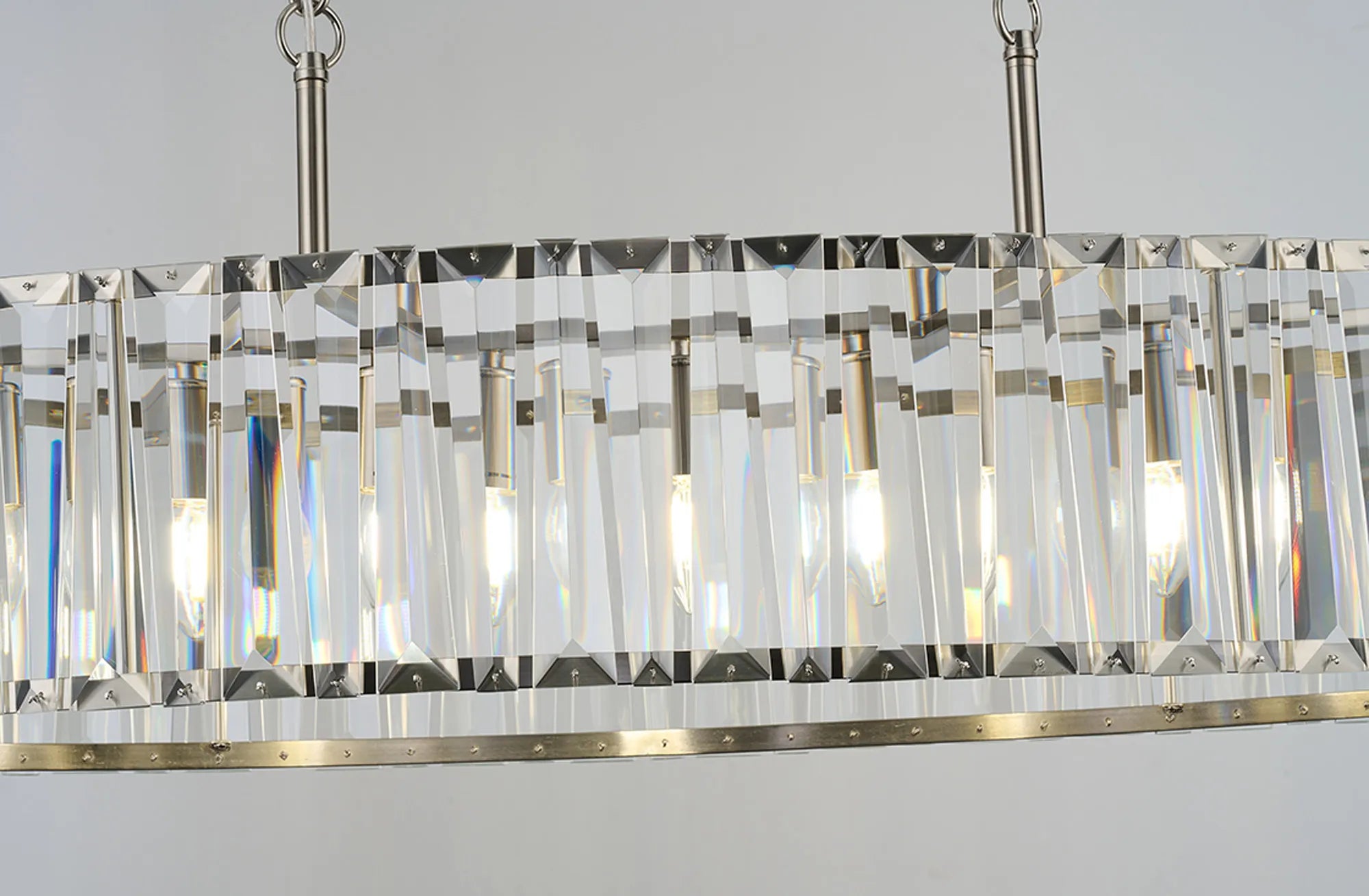 Tudor Crystal Linear Chandelier- Black/ Brass/ Nickel Finishes