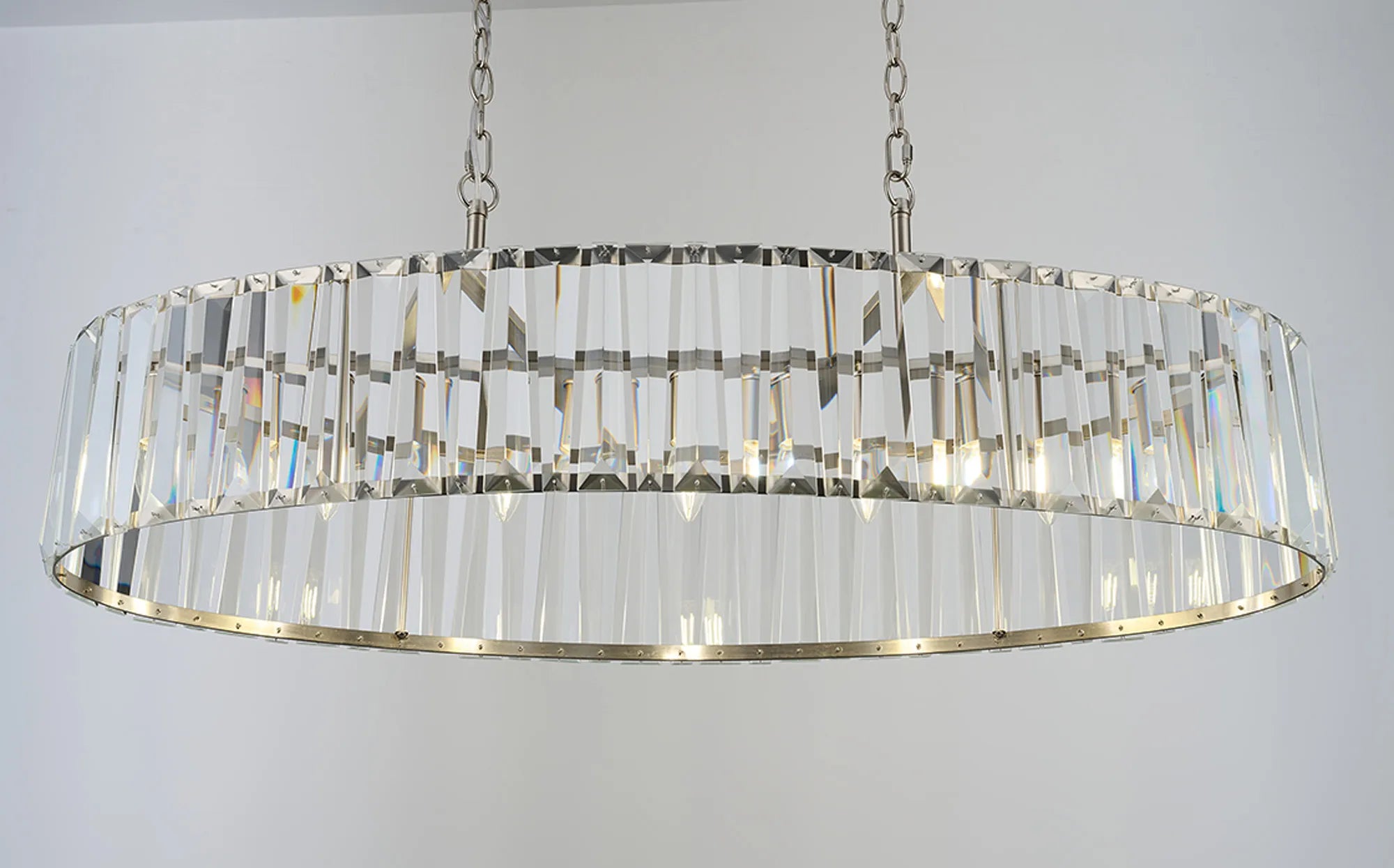 Tudor Crystal Linear Chandelier- Black/ Brass/ Nickel Finishes