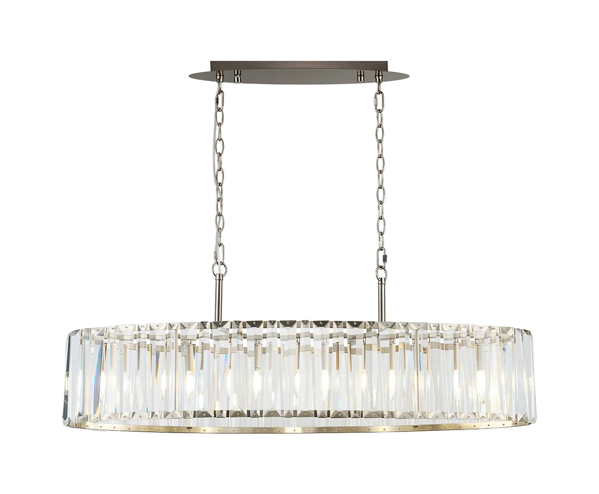 Tudor Crystal Linear Chandelier- Black/ Brass/ Nickel Finishes
