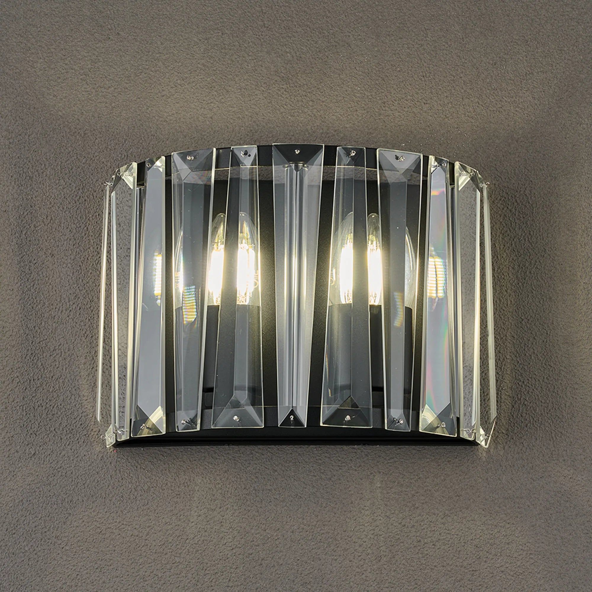 Tudor Crystal Wall Light- Satin Nickel/ Black/ Brass Finishes