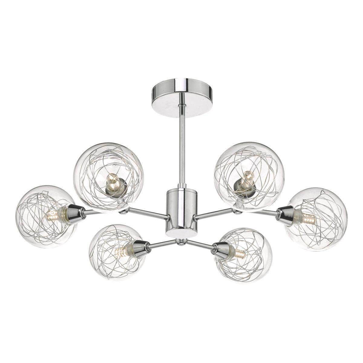 Dar Tyka 6lt Semi Flush Polished Chrome & Glass - Cusack Lighting