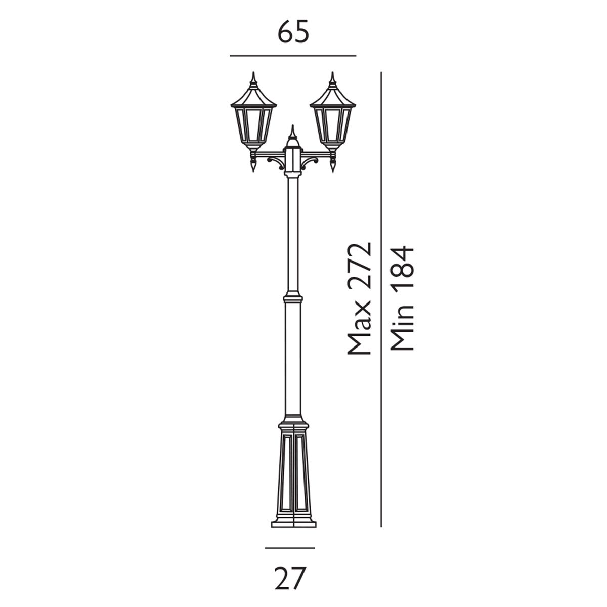 Valencia 1/2/3Lt Head Lamp Post - Black IP54  E27