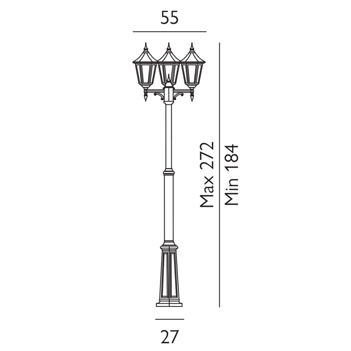 Valencia 1/2/3Lt Head Lamp Post - Black IP54  E27