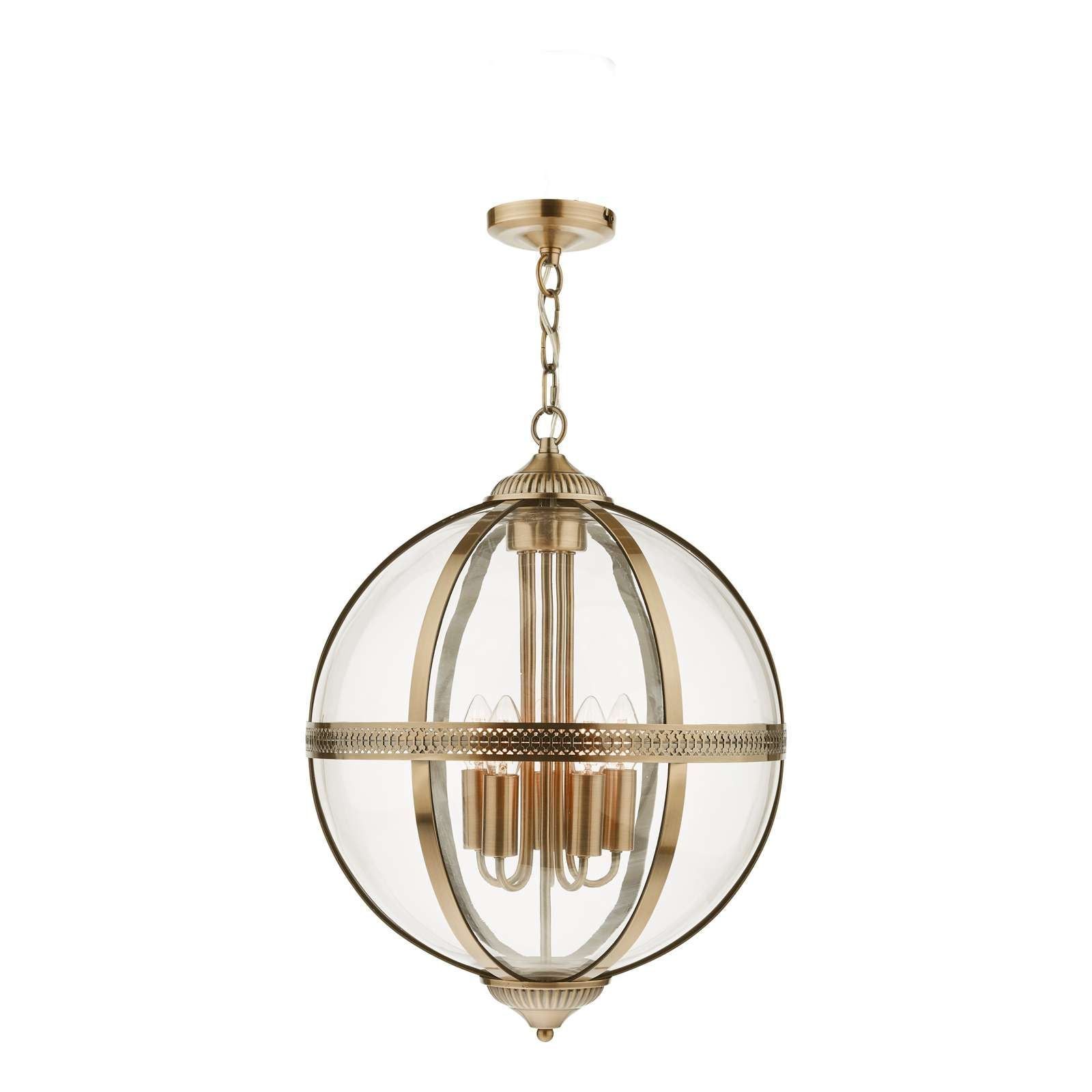 Dar Vanessa 5Lt Centre Ceiling Light - Antique Brass & Clear Finish