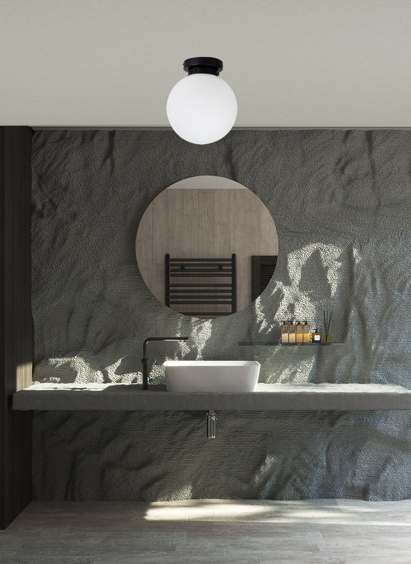 Vanity 1 Light Flush Matt Black/Polished Chrome with Opal Ball