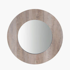 Veneer Round Wall Mirror - Brown Wood Finish