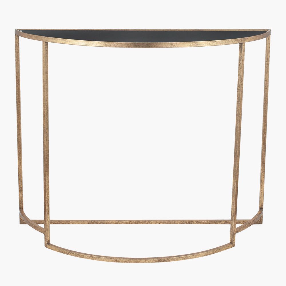 Veneziano Metal and Mirrored/Black Glass Half Moon Console - Silver/Gold Finish - Cusack Lighting