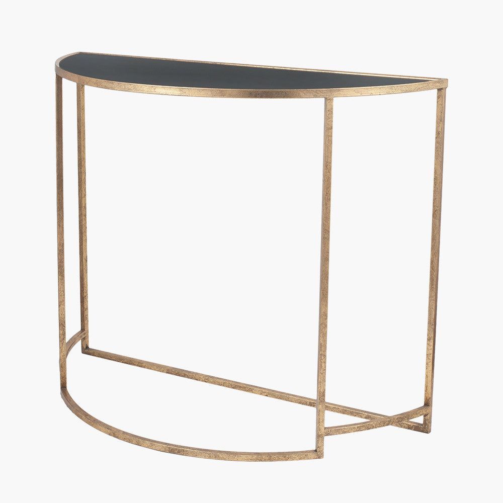 Veneziano Metal and Mirrored/Black Glass Half Moon Console - Silver/Gold Finish - Cusack Lighting