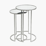 S/2 Veneziano Metal and Mirrored Glass Round Tables - Silver Finish