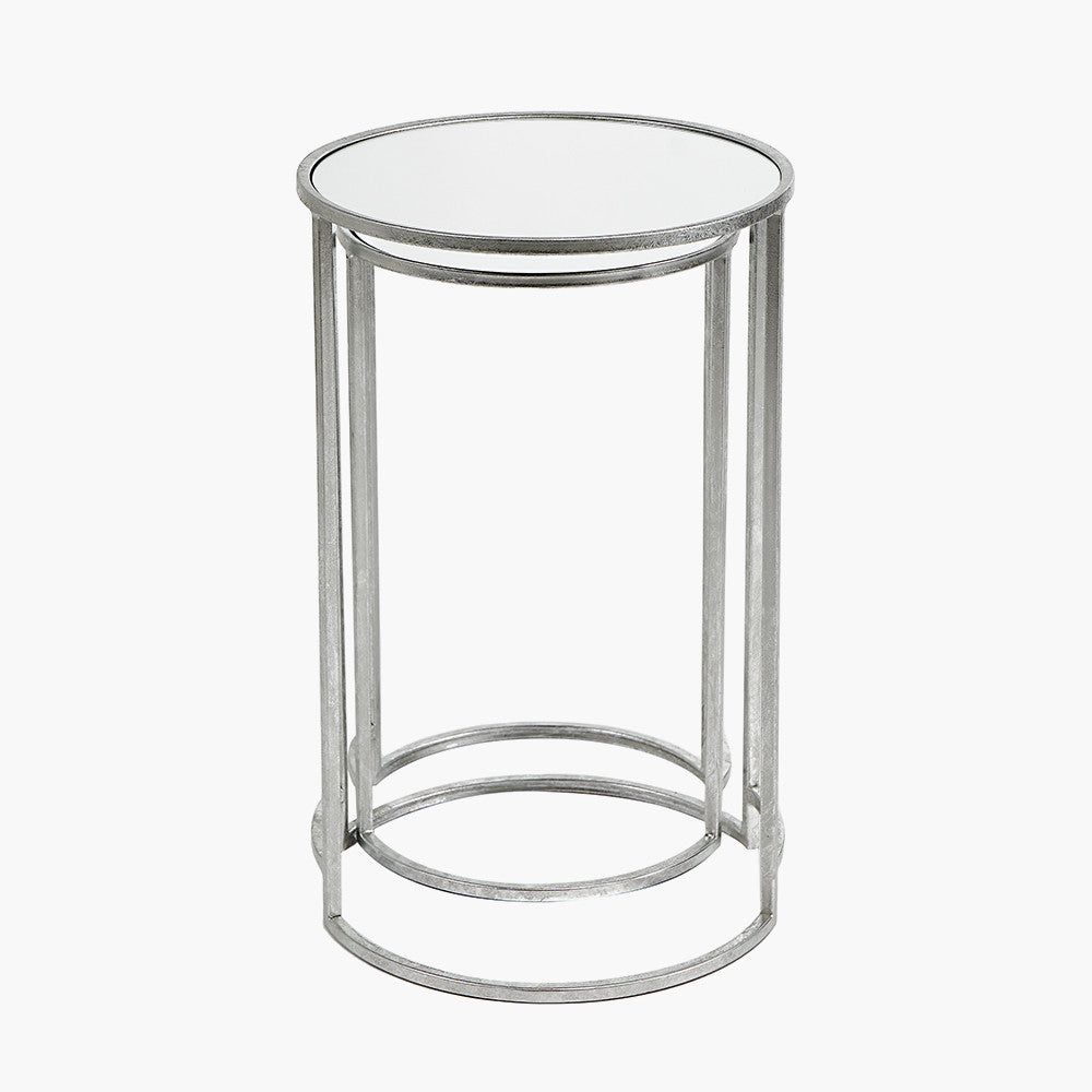 S/2 Veneziano Metal and Mirrored Glass Round Tables - Silver Finish