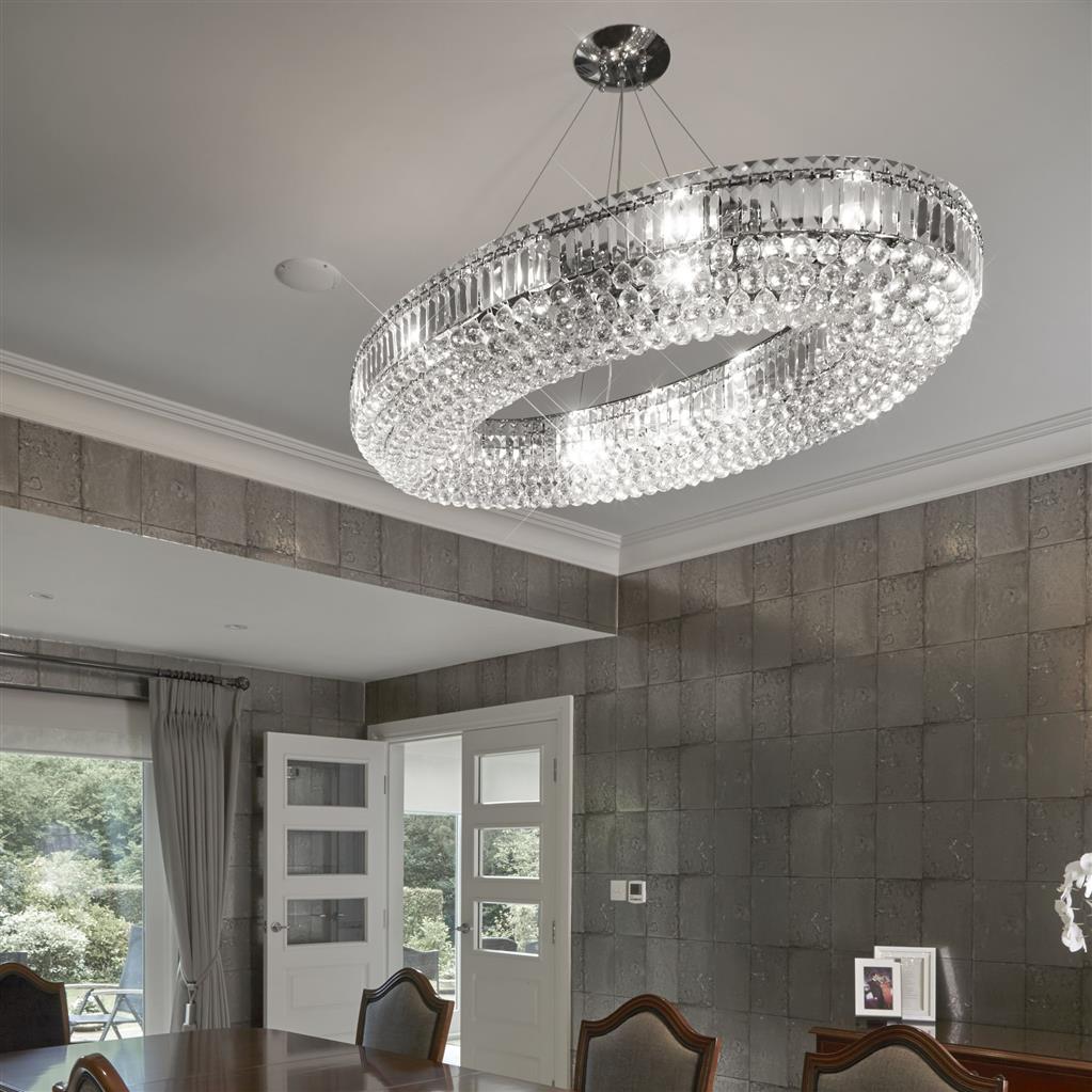 Vesuvius  10/24Lt Crystal Ceiling Light - Chrome Metal & Clear Crystal