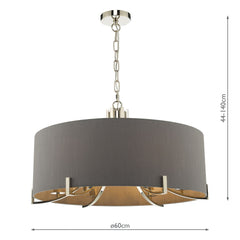 Veyron 6 Light Hanging Shade Ceiling Lights - Polished Nickel & Grey Finish IP20