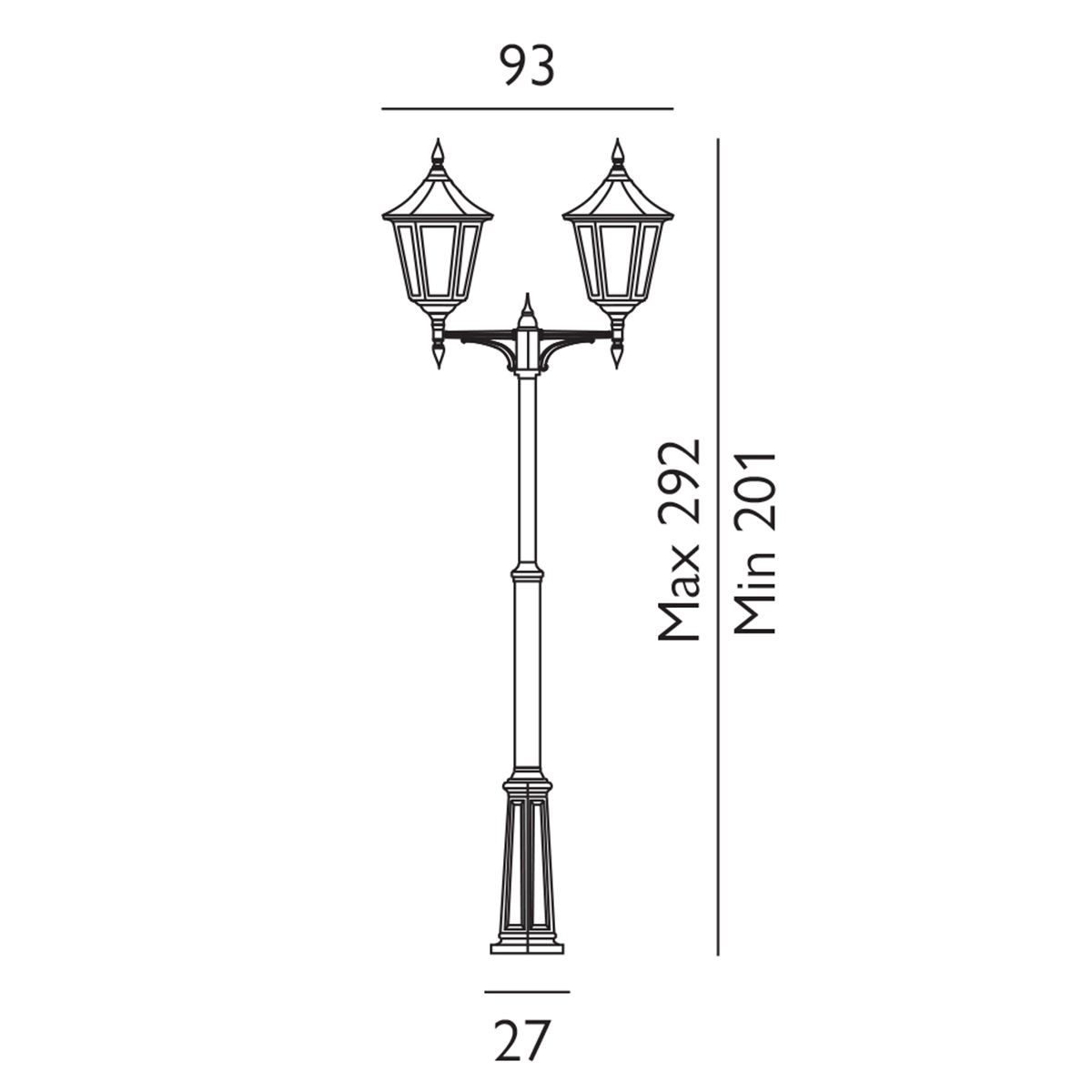 Valencia Grande 1/2Lt Post Light - Black IP54  E27