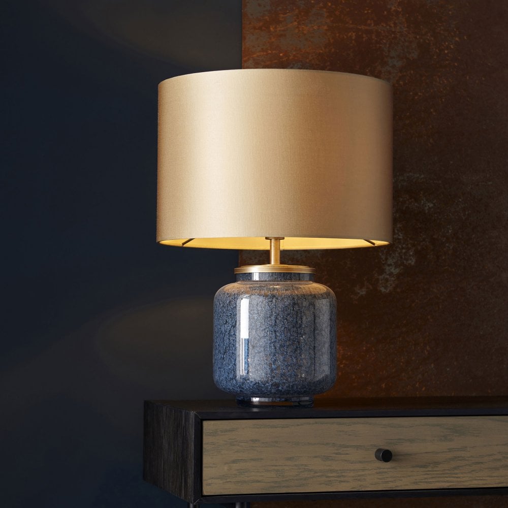 Fischer Table Lamp  Cobalt Glass with Gold Satin Shade