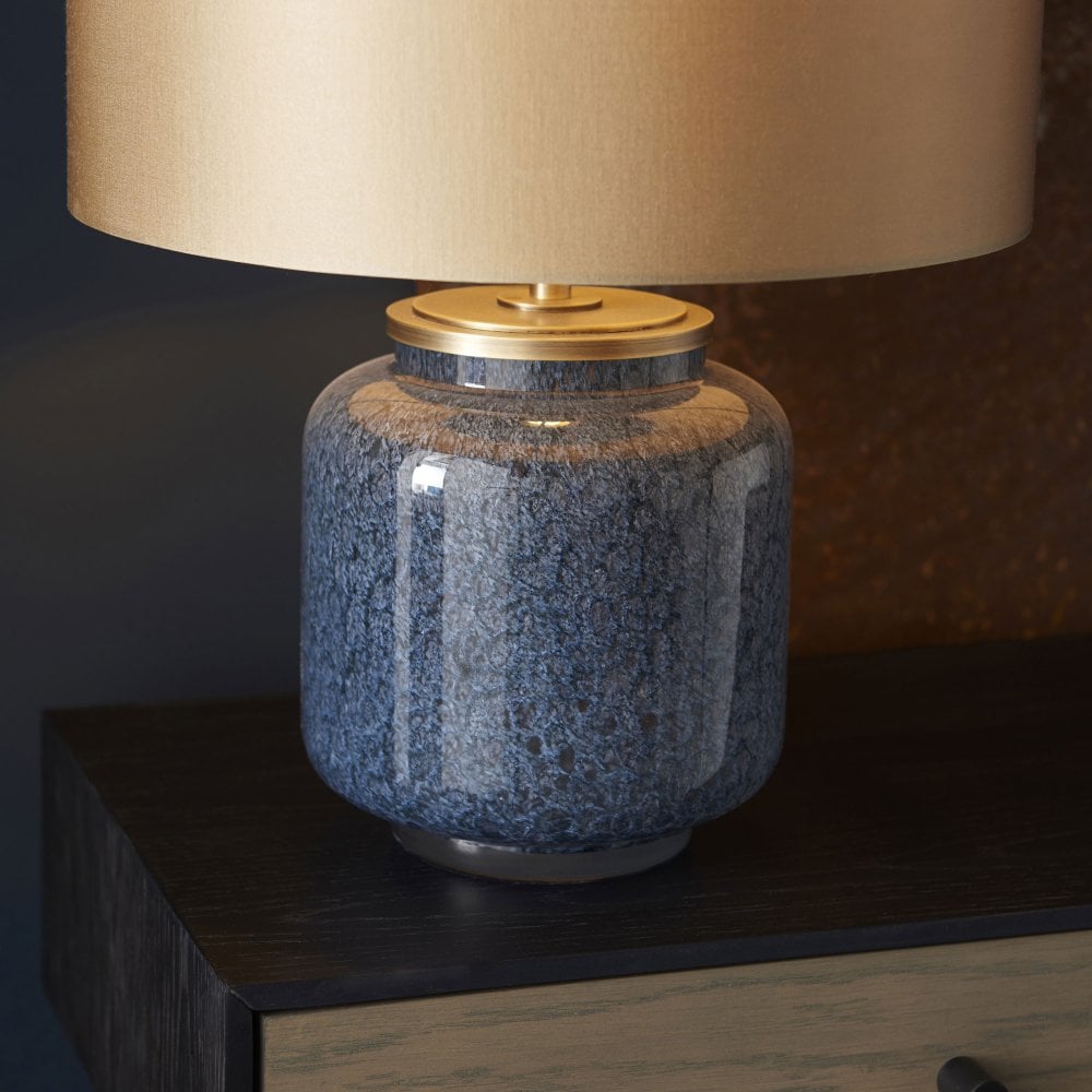 Fischer Table Lamp  Cobalt Glass with Gold Satin Shade