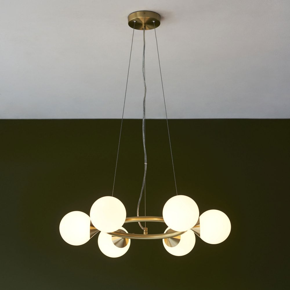 Gallant 6/10Lt Ring Pendant- Brushed Brass with Gloss Opal Glass Shades