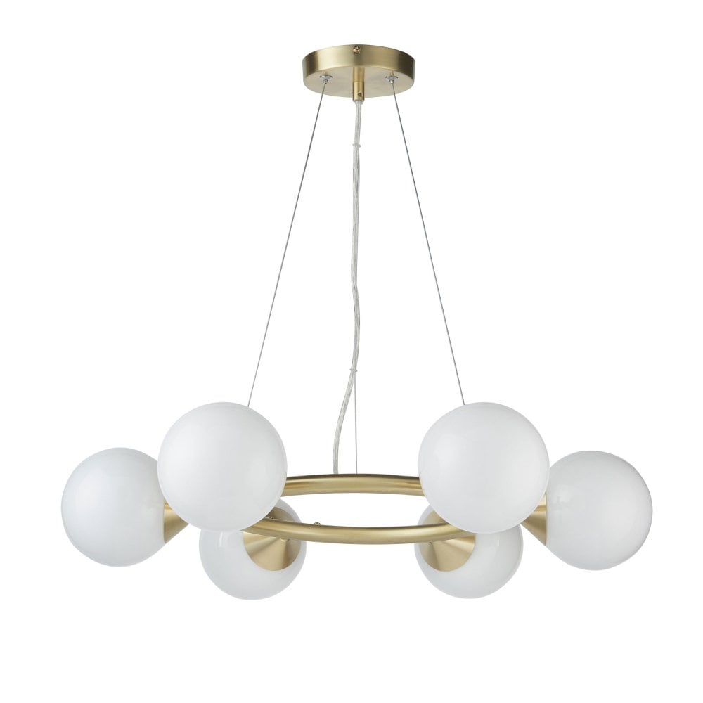 Gallant 6/10Lt Ring Pendant- Brushed Brass with Gloss Opal Glass Shades