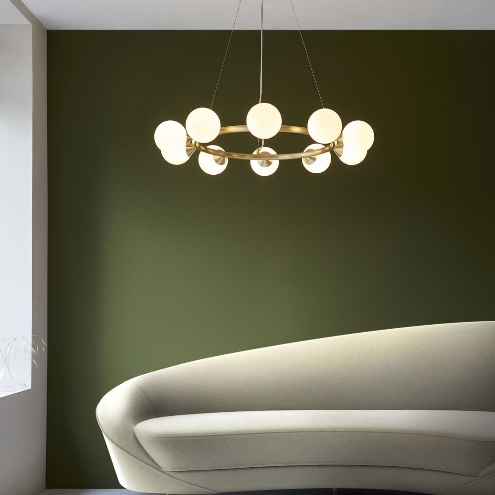 Gallant 6/10Lt Ring Pendant- Brushed Brass with Gloss Opal Glass Shades