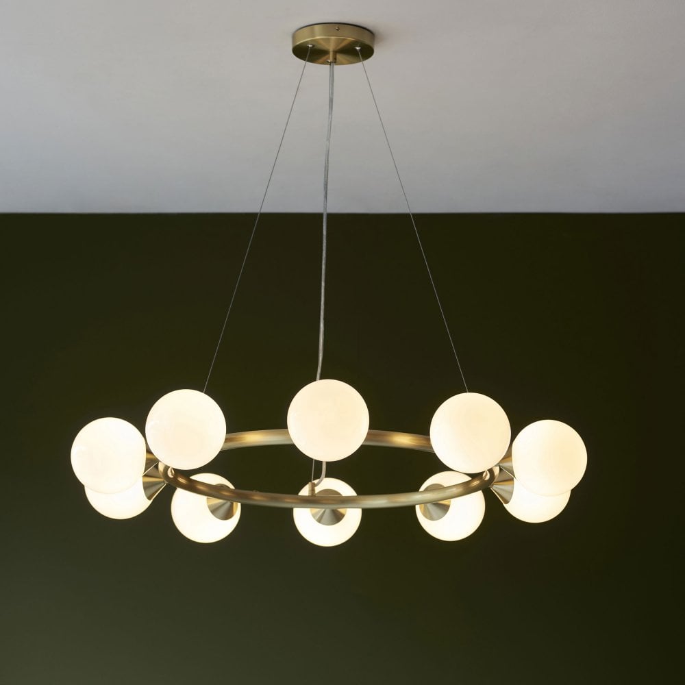 Gallant 6/10Lt Ring Pendant- Brushed Brass with Gloss Opal Glass Shades