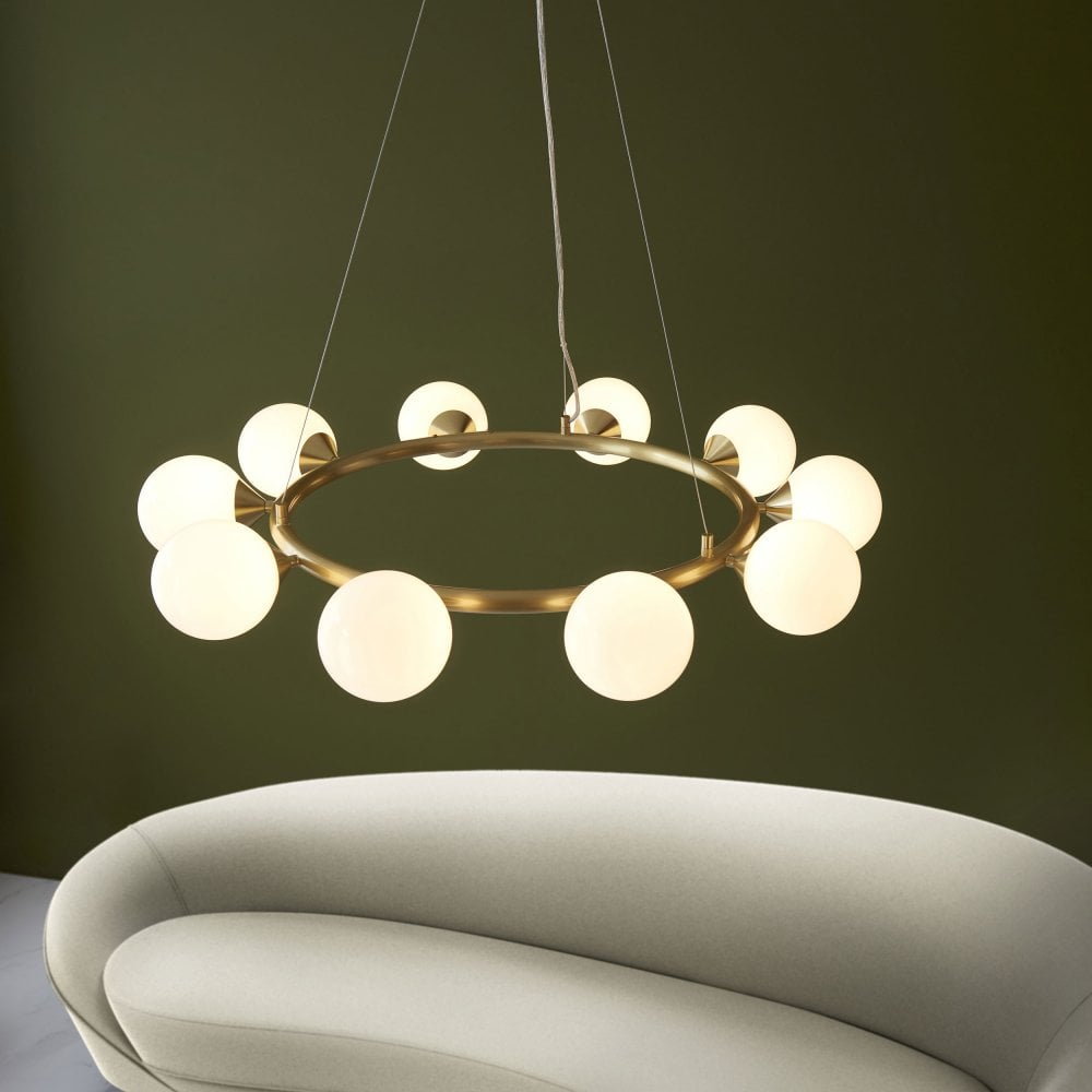 Gallant 6/10Lt Ring Pendant- Brushed Brass with Gloss Opal Glass Shades