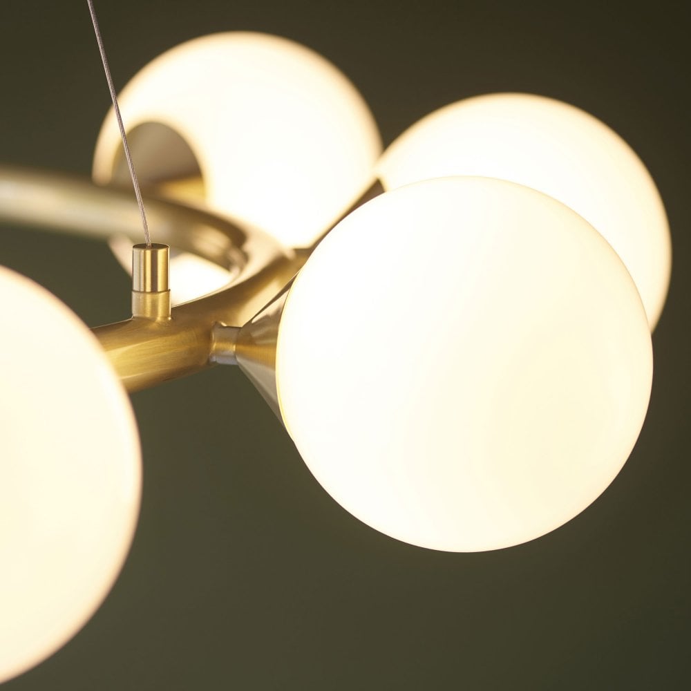 Gallant 6/10Lt Ring Pendant- Brushed Brass with Gloss Opal Glass Shades