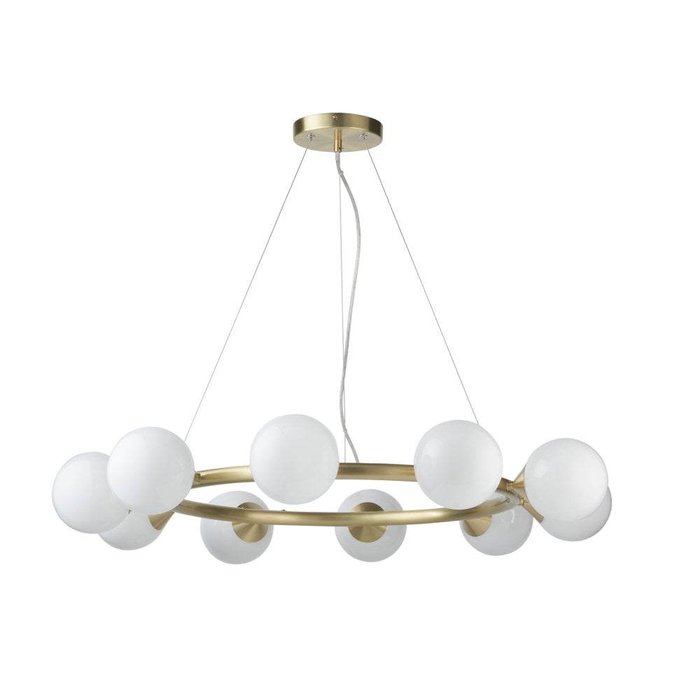 Gallant 6/10Lt Ring Pendant- Brushed Brass with Gloss Opal Glass Shades