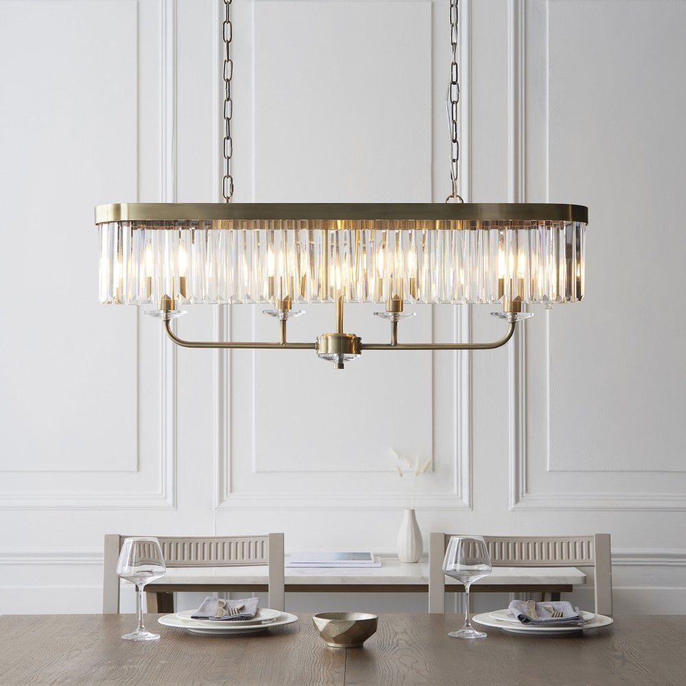 Regina 4 Light Linear Pendant-  Antique Brass/ Nickel & Clear Cut Glass