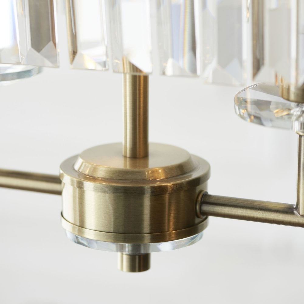 Regina 4 Light Linear Pendant-  Antique Brass/ Nickel & Clear Cut Glass