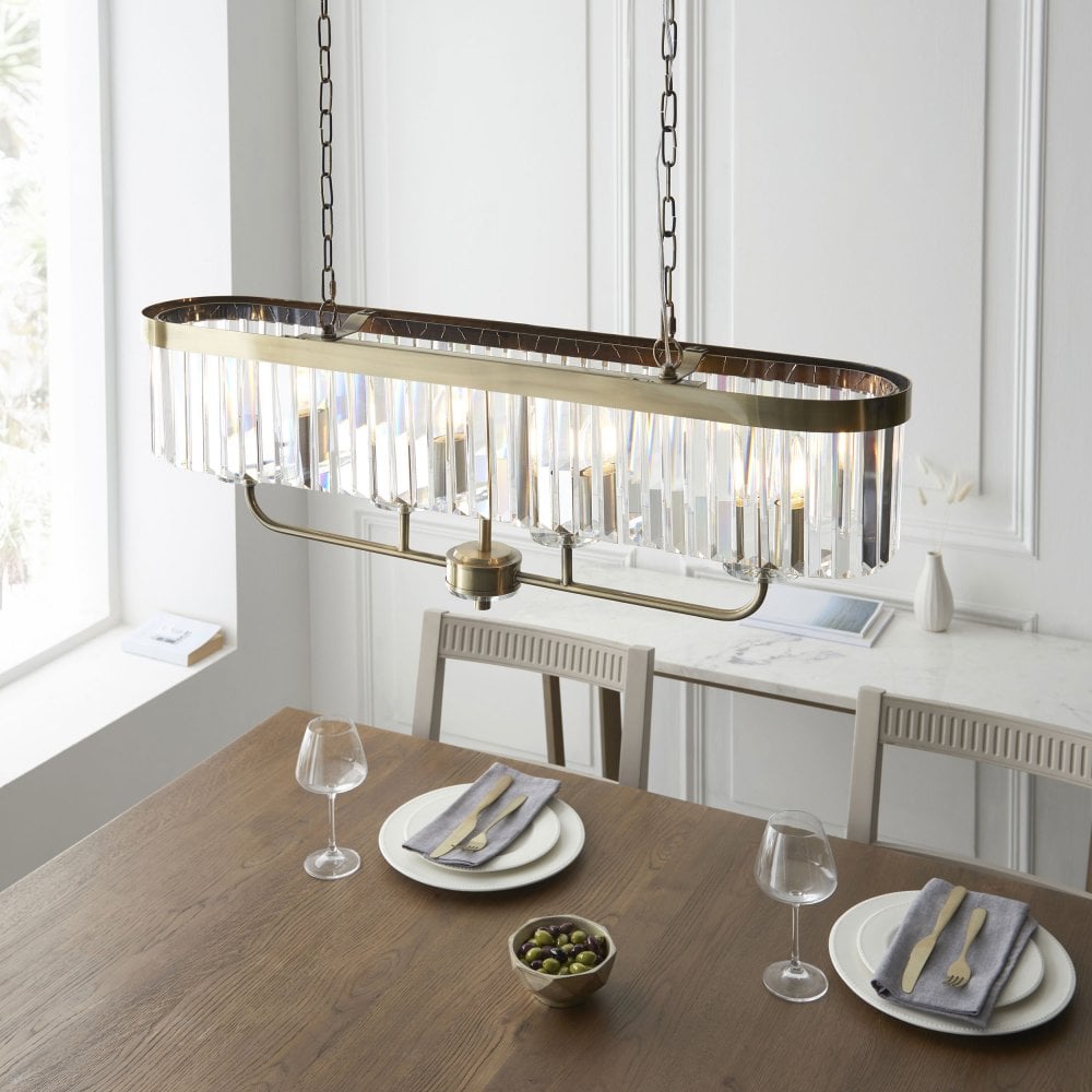 Regina 4 Light Linear Pendant-  Antique Brass/ Nickel & Clear Cut Glass