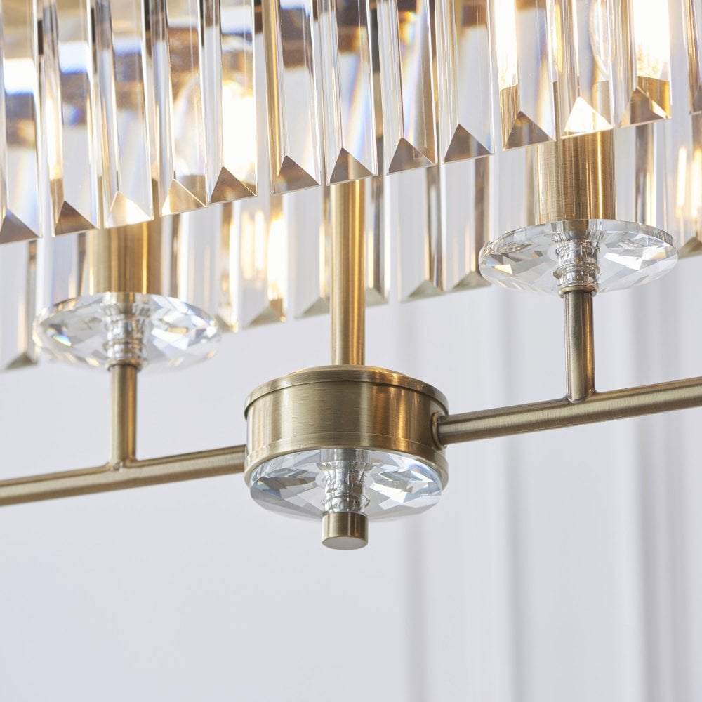 Regina 4 Light Linear Pendant-  Antique Brass/ Nickel & Clear Cut Glass