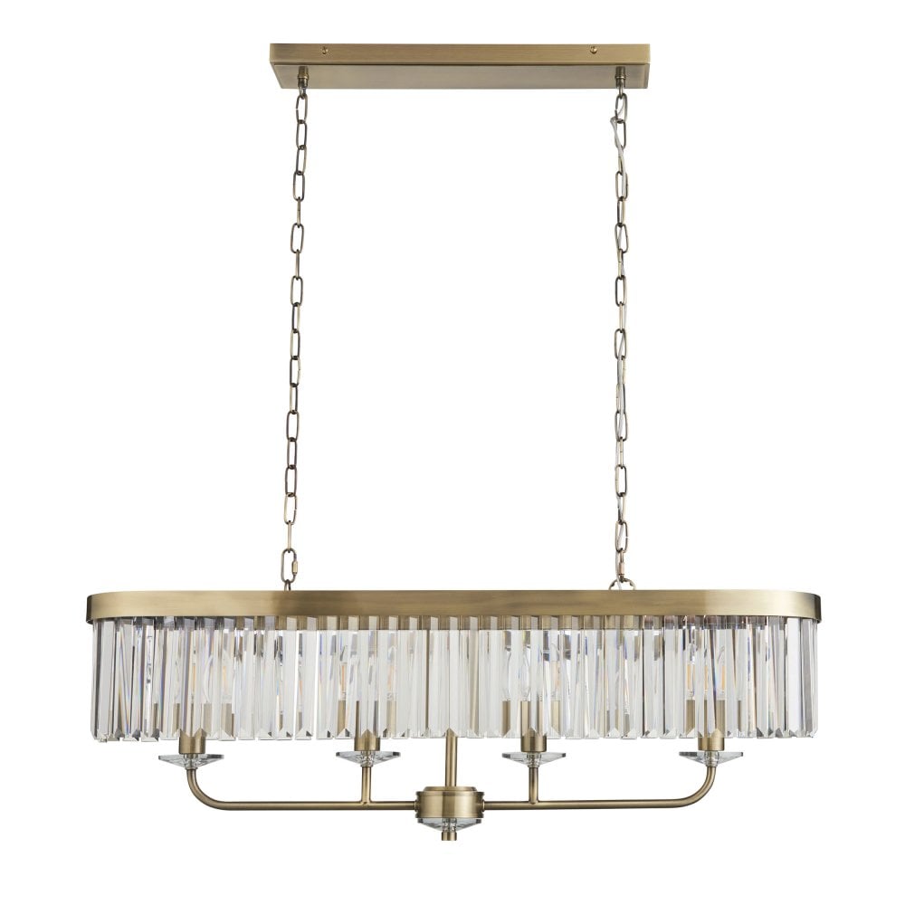 Regina 4 Light Linear Pendant-  Antique Brass/ Nickel & Clear Cut Glass