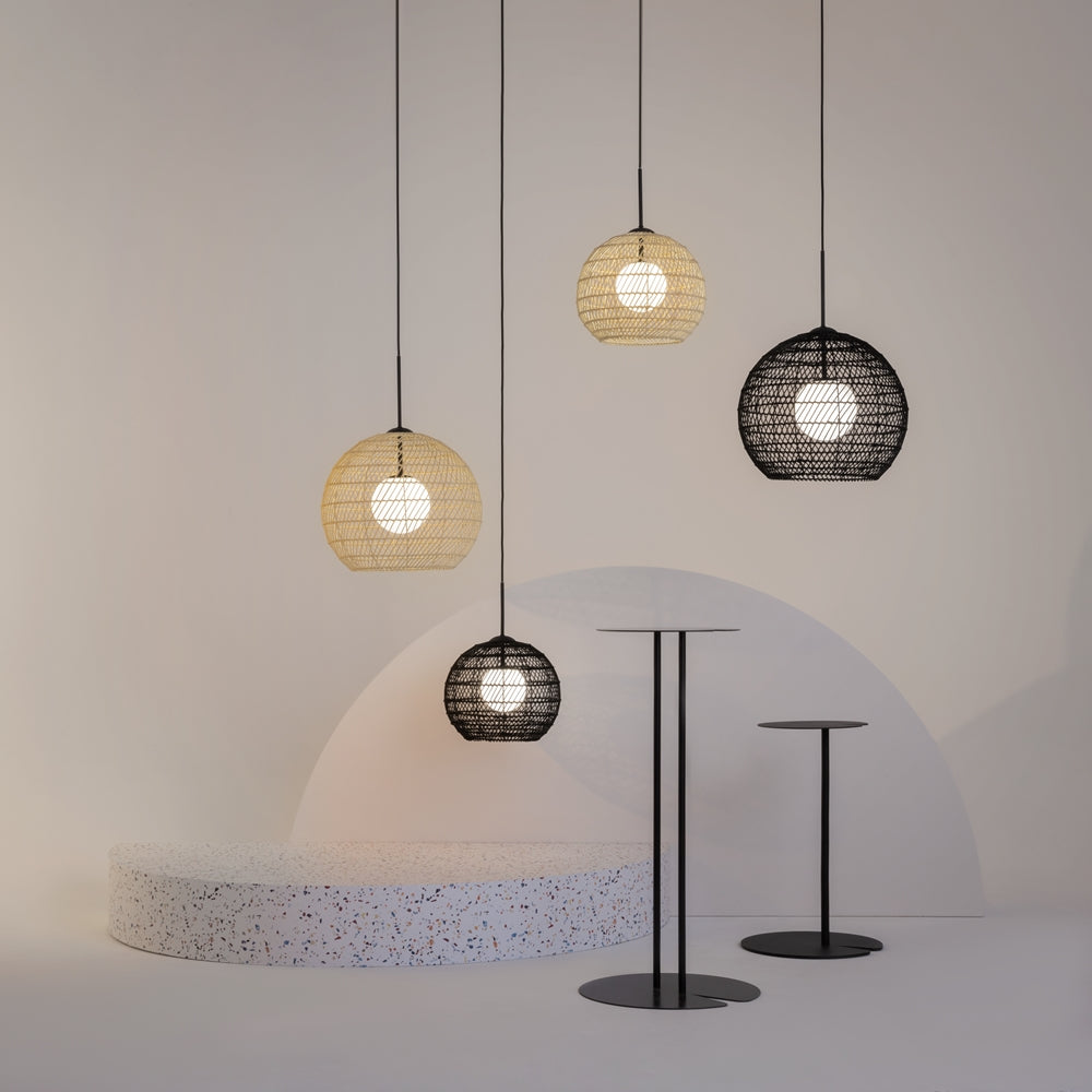 Cane Pendant Light- Black/ Beige Finish