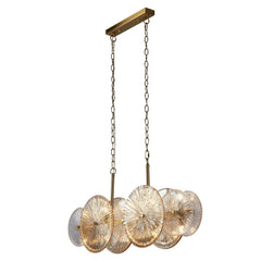 Wagon Wheel 10lt Bar Pendant - Bronze Metal Clear/Amber Glass