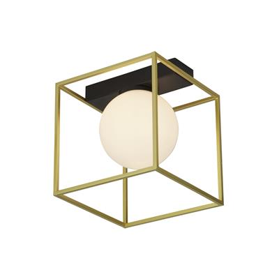 Wall Light/Flush - Gold Box Frame & Opal Glass