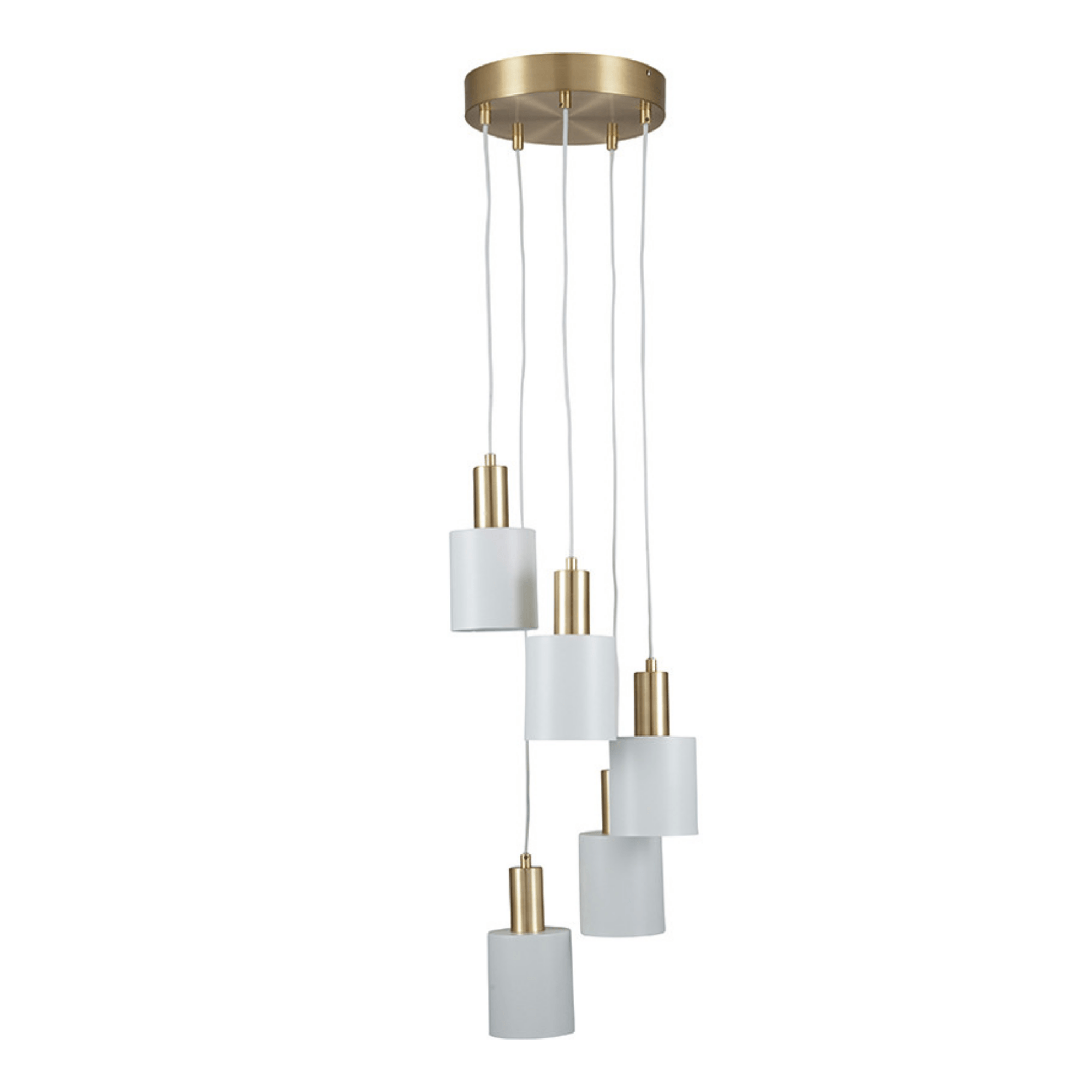 White and Gold Five Drop Pendant - Cusack Lighting