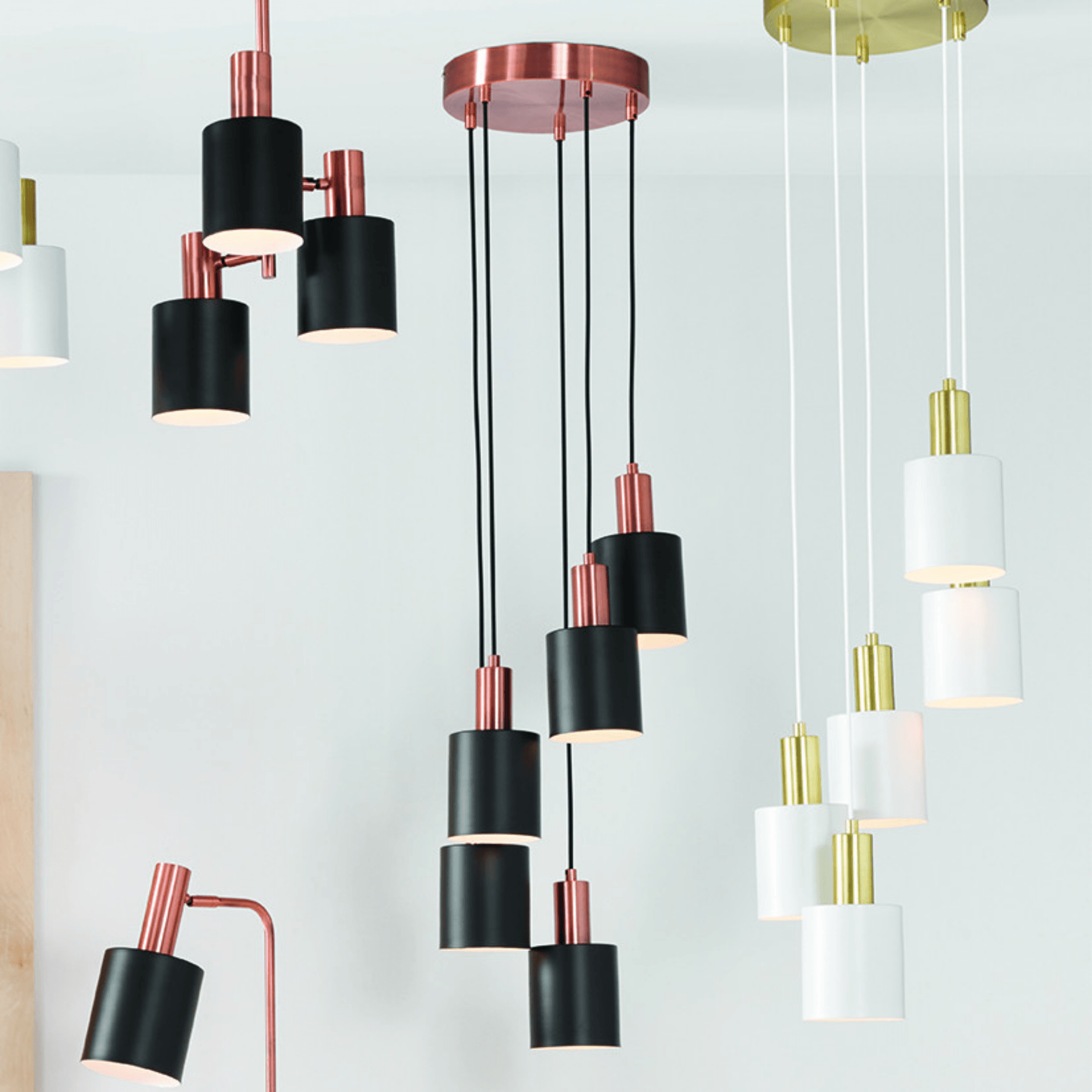 White and Gold Five Drop Pendant - Cusack Lighting