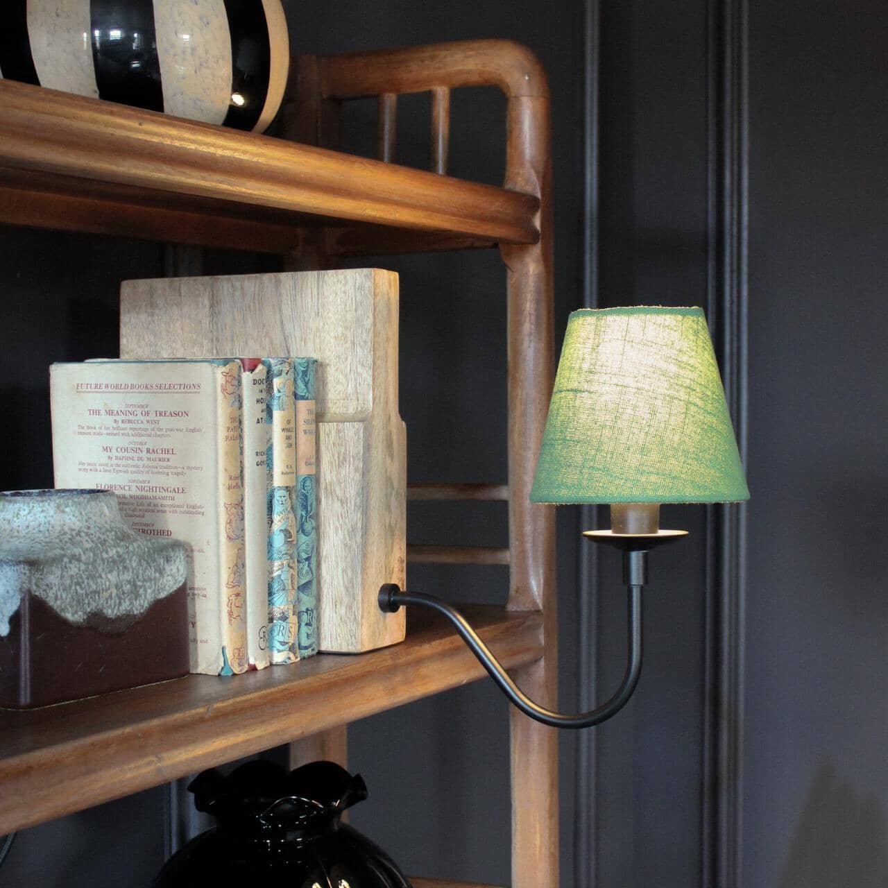 Teoranta Wooden Bookshelf Lamp- Green/ White Shades
