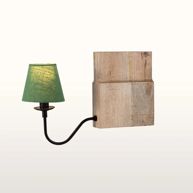 Wooden Bookshelf Lamp- Green/ White Shades