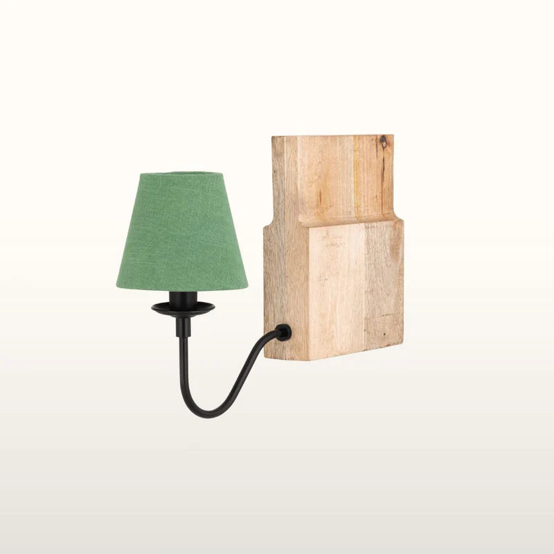 Teoranta Wooden Bookshelf Lamp- Green/ White Shades