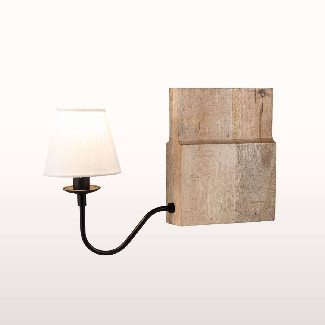 Teoranta Wooden Bookshelf Lamp- Green/ White Shades