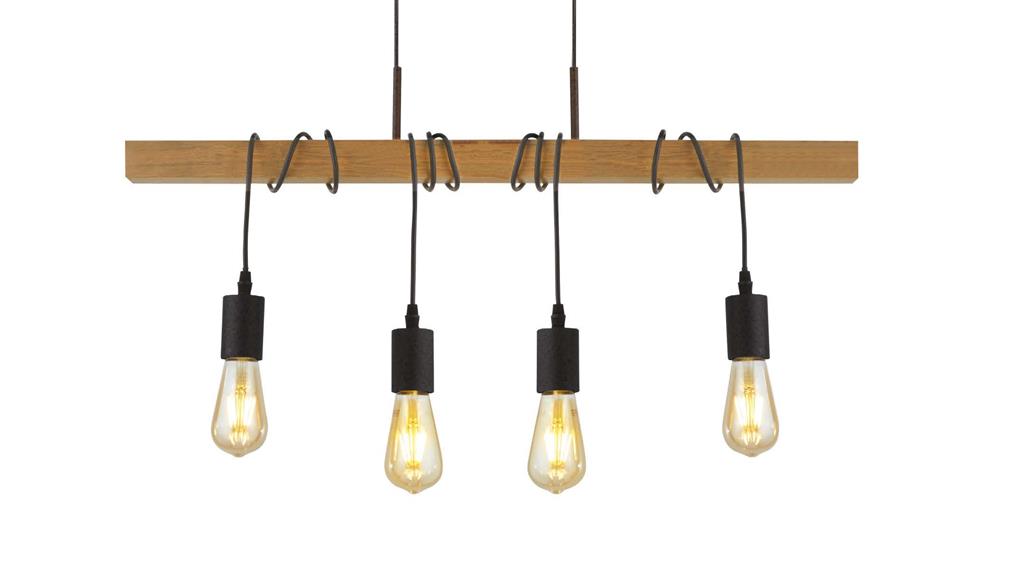 Woody  4/6Lt Kitchen Light - Natural Wood & Black Metal