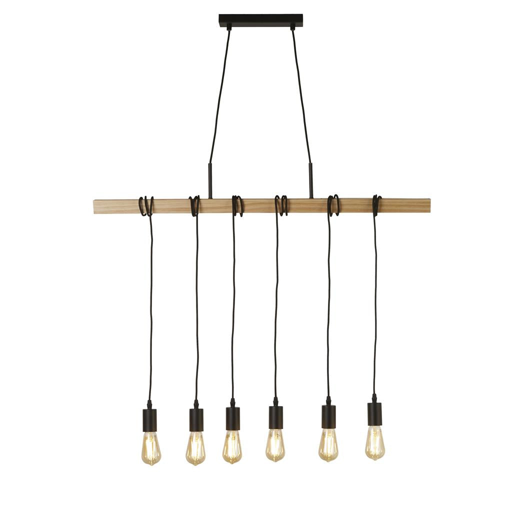 Woody  4/6Lt Kitchen Light - Natural Wood & Black Metal
