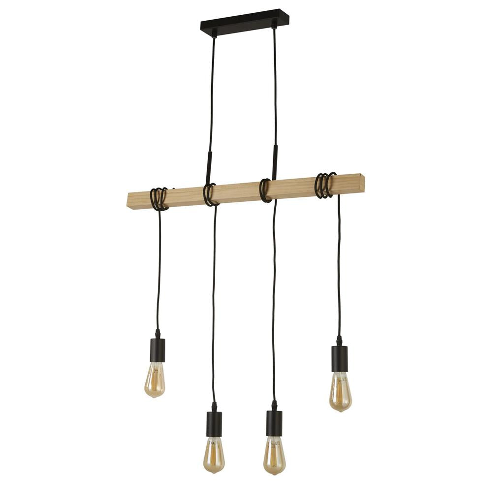 Woody  4/6Lt Kitchen Light - Natural Wood & Black Metal