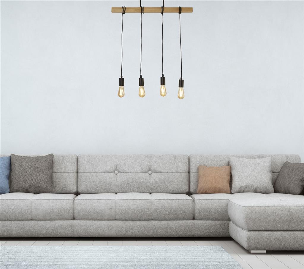 Woody  4/6Lt Kitchen Light - Natural Wood & Black Metal