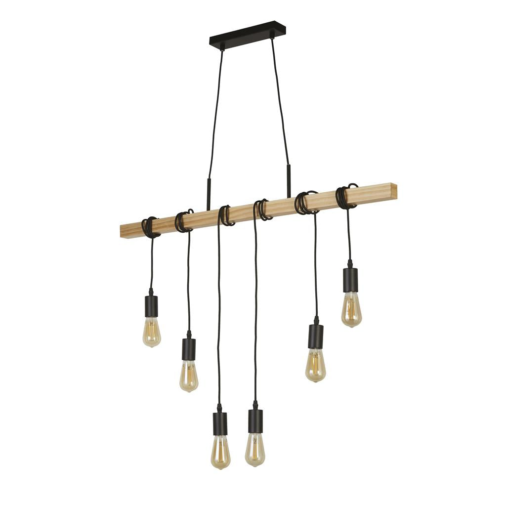 Woody  4/6Lt Kitchen Light - Natural Wood & Black Metal