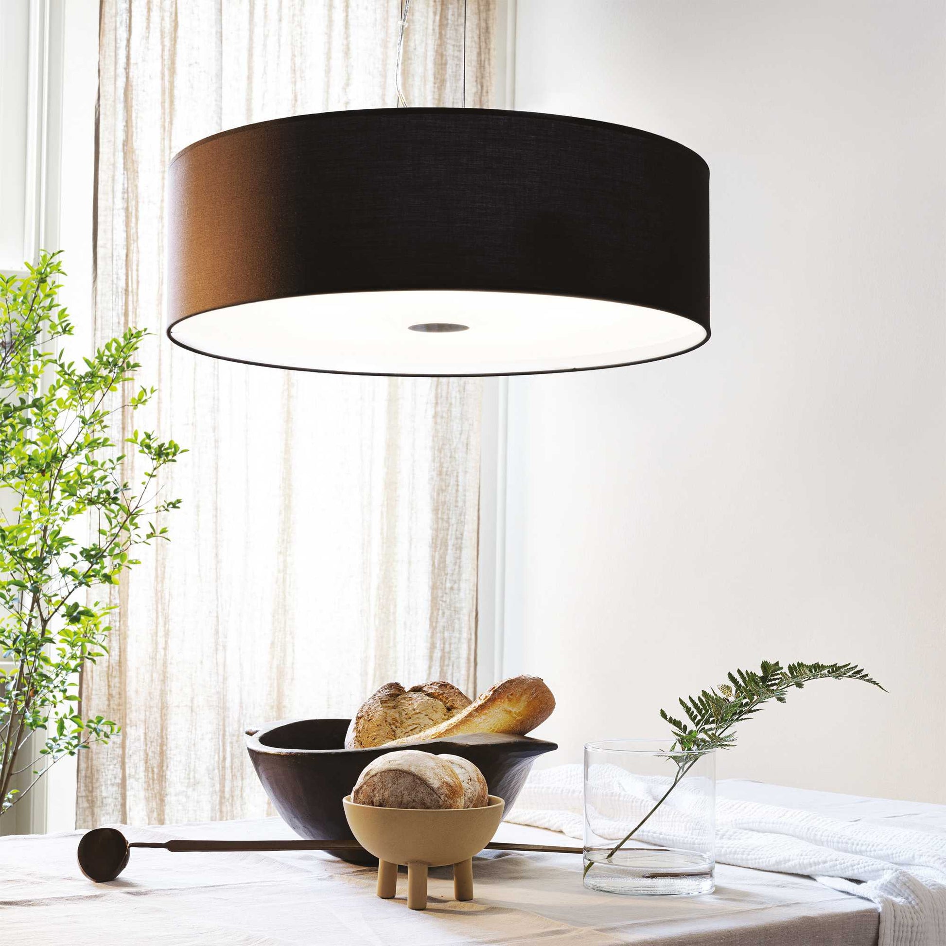 Woody Hanging Shade Light - White/Black/Wood Finish - Cusack Lighting