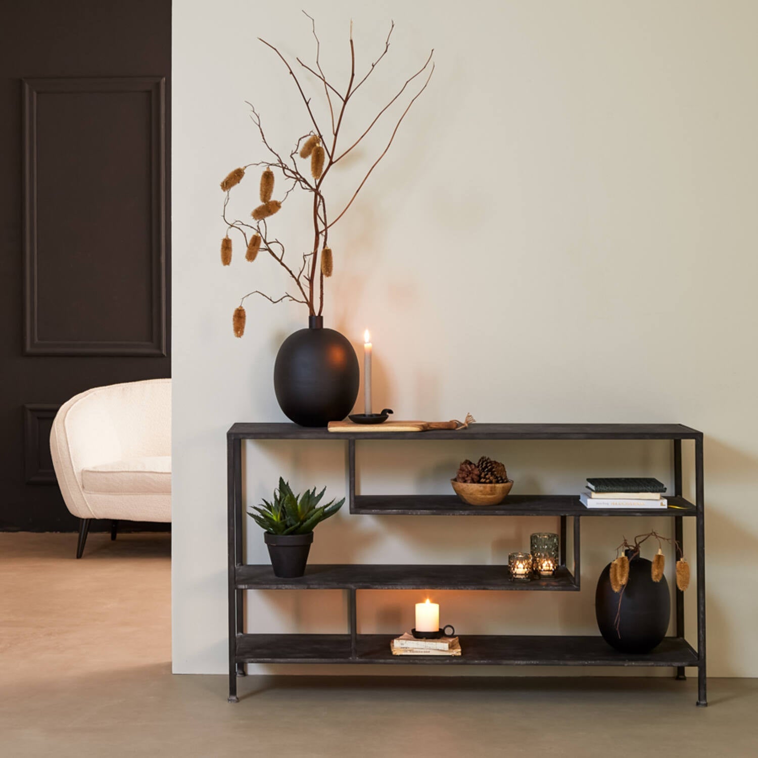 Ylaya Console 140x35x80,5 cm Antique Black/ Matt Black - Gold