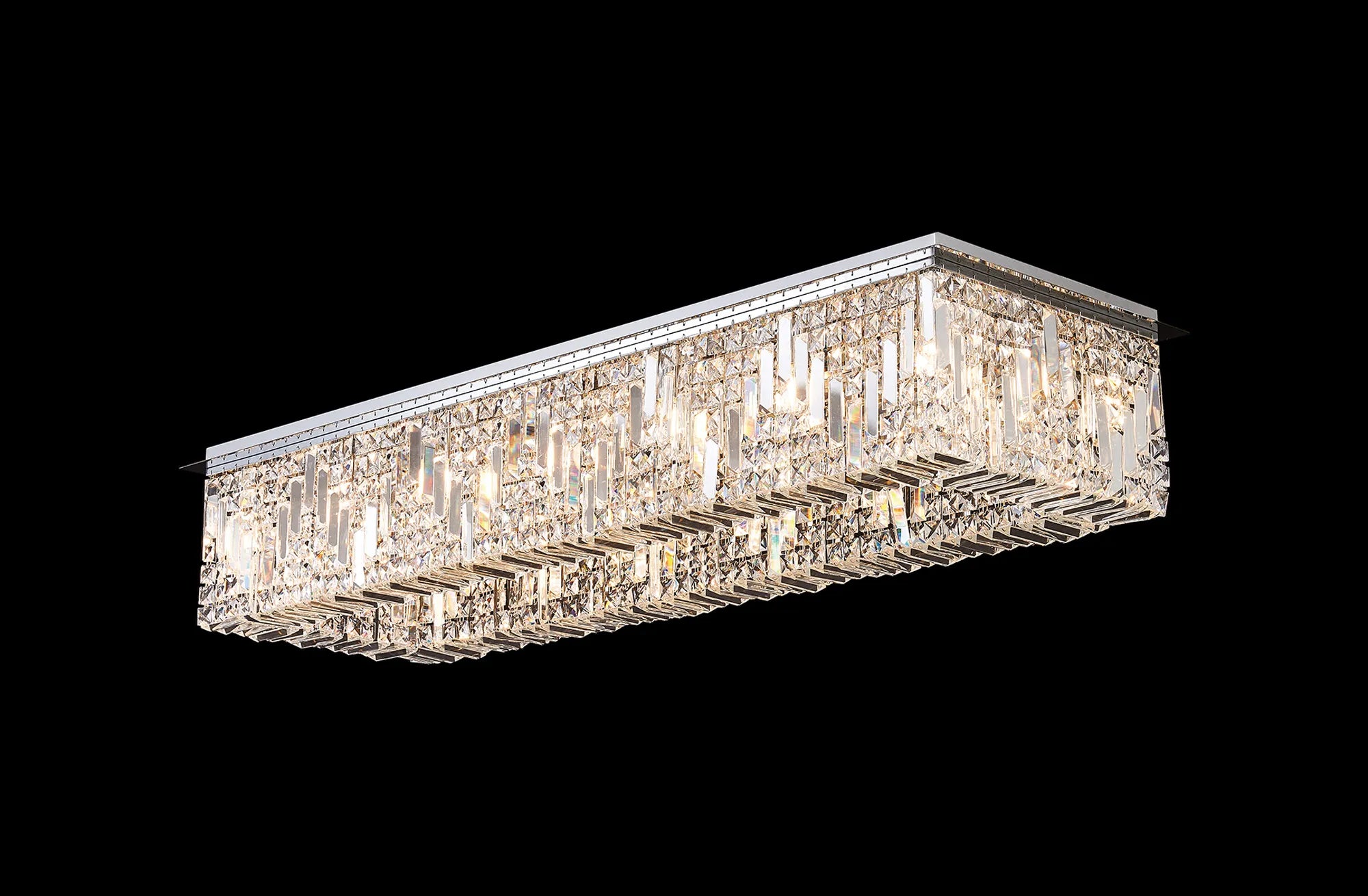 Ashby Rectangular Flush Chandelier 16 Light E14, Polished Chrome/ Gold Crystal