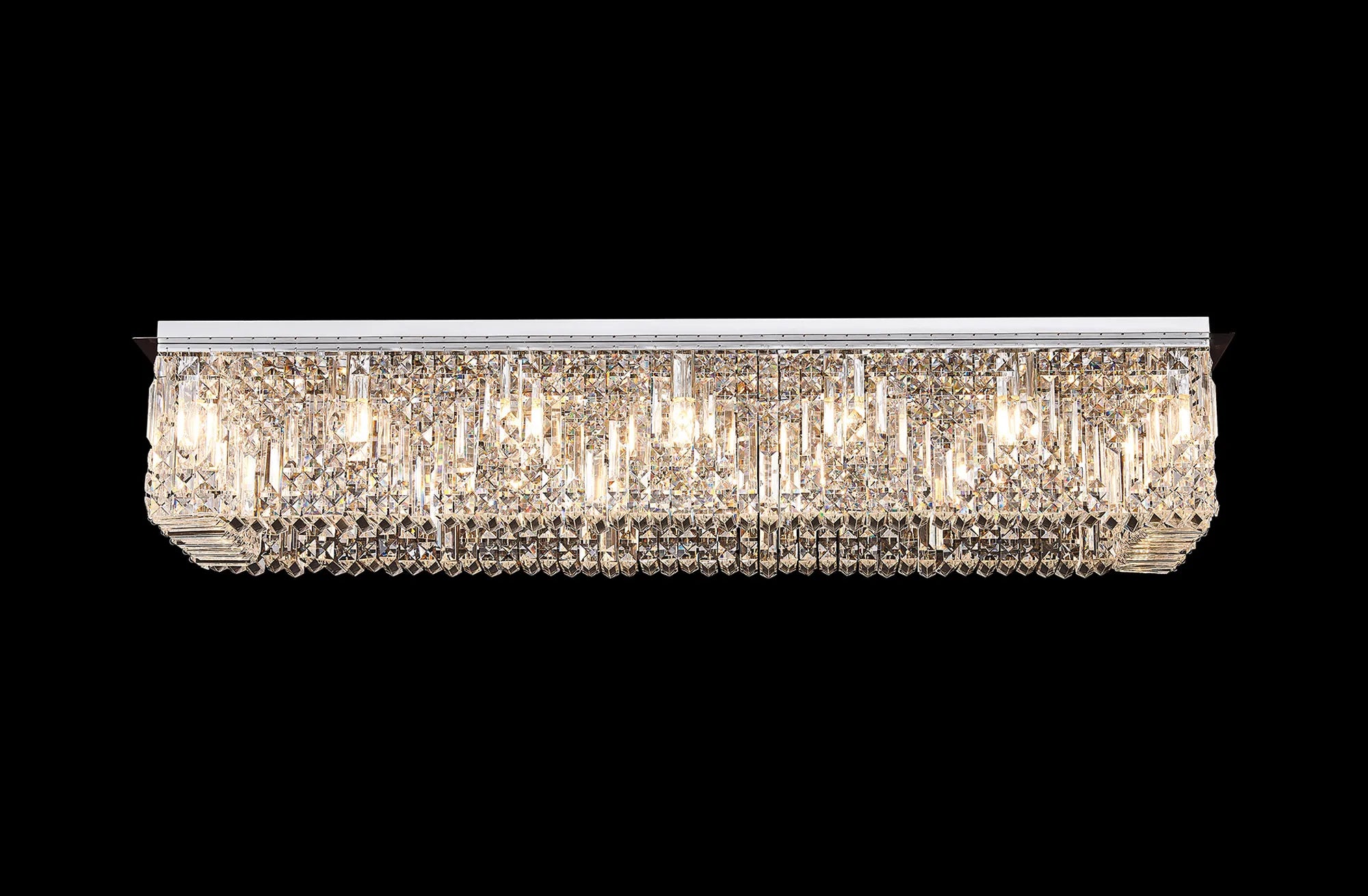 Ashby Rectangular Flush Chandelier 16 Light E14, Polished Chrome/ Gold Crystal