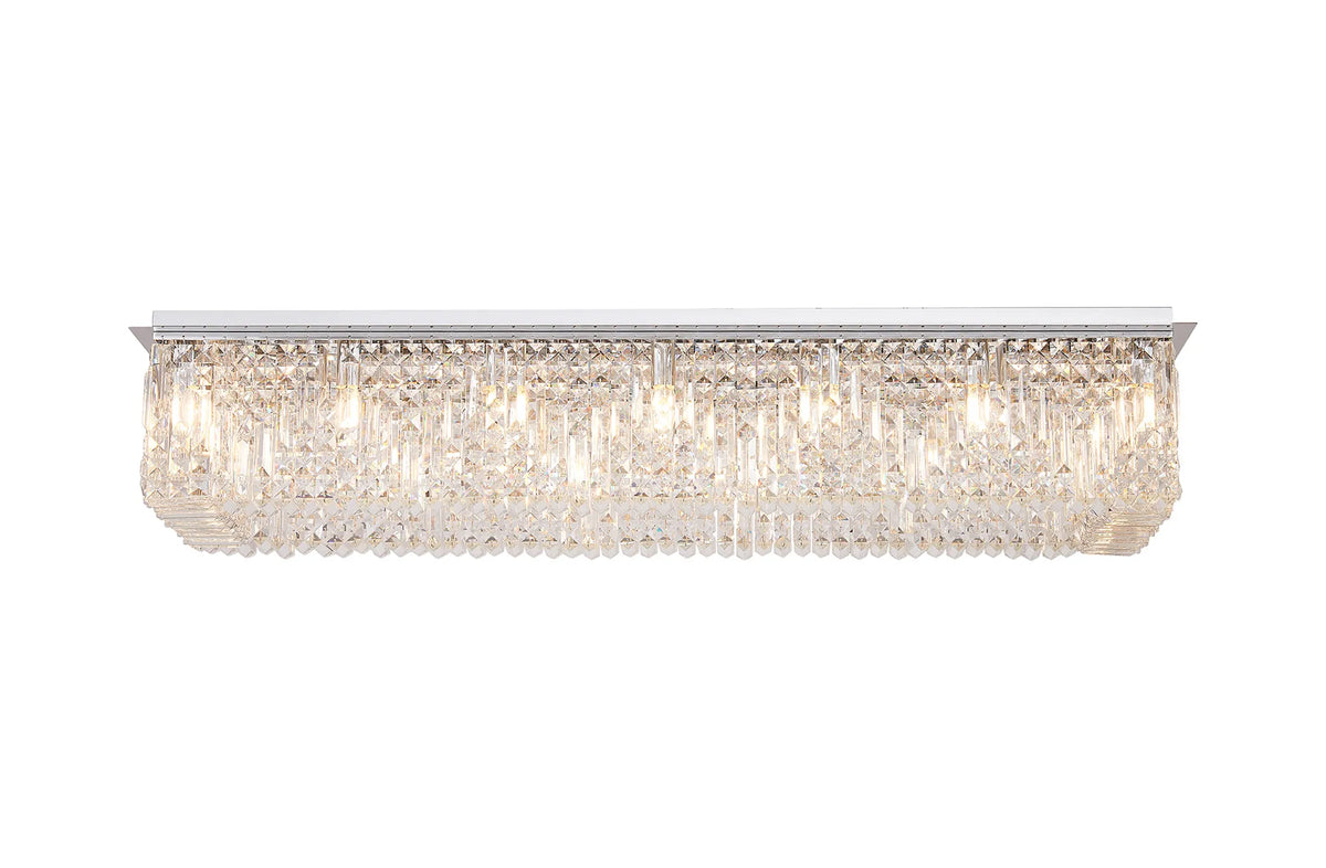 Ashby Rectangular Flush Chandelier 16 Light E14, Polished Chrome/ Gold Crystal